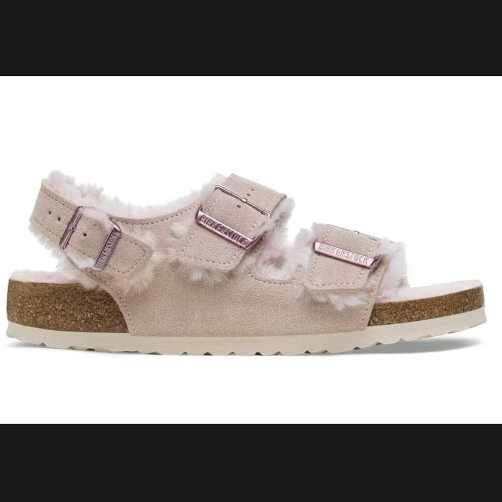 Birkenstock Milano Shearling Light Rose Pink Suede Slingback Sandal 41 L10 Reg - Picture 6 of 15